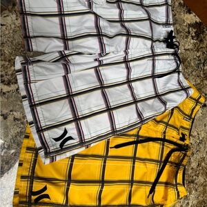 Hurley Men's Plaid Shorts - Yellow and White